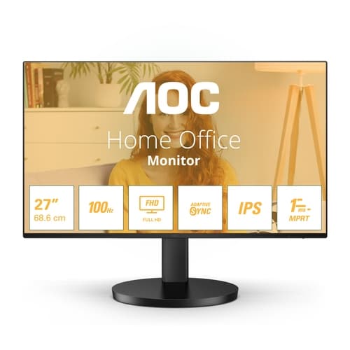 AOC Monitor 27" LED IPS FullHD 1080p 100Hz - Respuesta 1ms - Angulo de Vision 178° - Altavoces Incorporados - HDMI, VGA, Audio - Montaje VESA