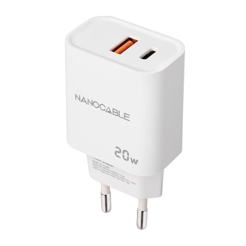 CARGADOR USB-C/PD + USB-A/QC 20W BLANCO