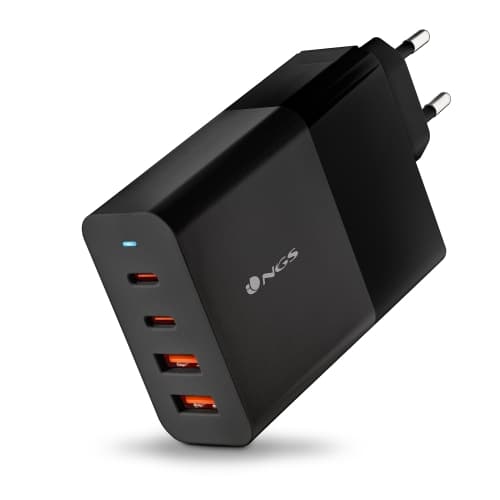 NGS Bud 100W Cargador Universal de Pared 100W Ultrarapido - 2x USB-C PD & PPS, 2x USB-A QC 3.0 - Color Negro