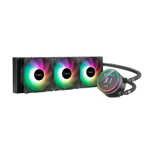 Unykach Aquastorm 360 Kit de Refrigeración Líquida - 3 Ventiladores de 120mm - Iluminacion RGB - Visualizacion Temperatura CPU - Tubo de 38mm