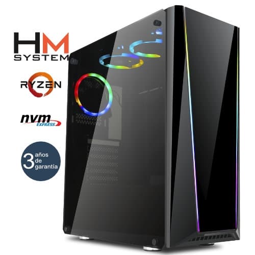 HM System RyzenTailgate Gaming - Torre RGB - AMD Ryzen 7 5800X - 32GB RGB - 1TB M.2 NVMe - RTX 5060 ti 8GB - 650W 80+ Bronze - Refrigeración líquida - 3 años garantía - 30 días DOA