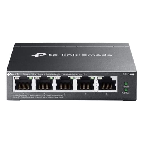 SWITCH GESTIONABLE TP-LINK ES205GP OMADA 5P 5x1Gb RJ45 4 PoE FACIL GESTION CARCASA METALICA VLAN QoS