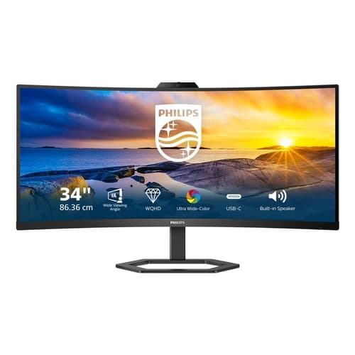 Monitor Profesional Ultrapanorámico Curvo Philips 34E1C5600HE 34"/ WQHD/ Webcam/ Multimedia/ Regulable en altura/ Negro