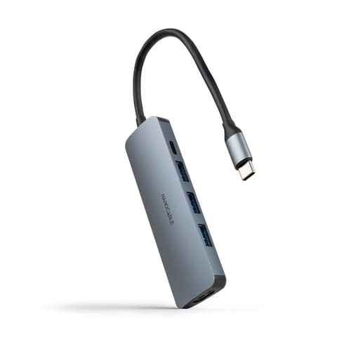HUB USB-C 3xUSB-A+USB-C CARGA+HDMI, GRIS 18 CM