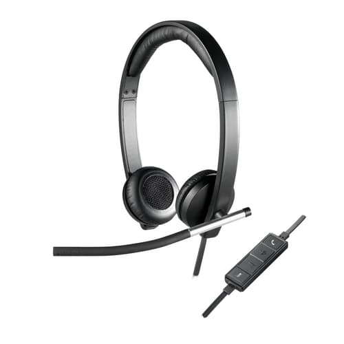 Logitech H650E Auriculares con Microfono USB - Microfono Plegable - Almohadillas Acolchadas - Controles en Cable - Color Negro