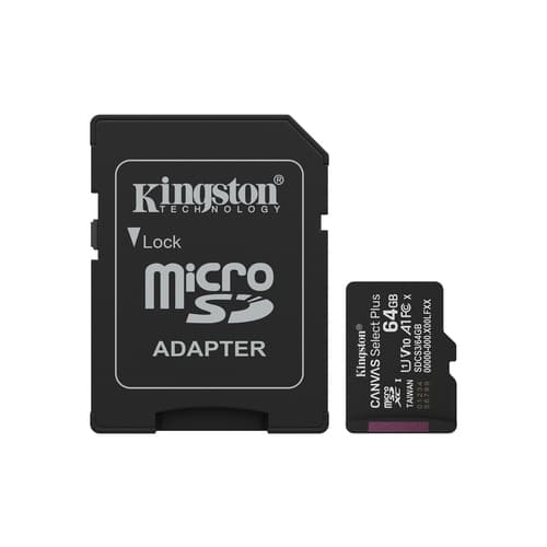 Kingston Tarjeta Micro SDXC 64GB Gen3 Clase 10 100MB/s Canvas Select Plus - Incluye adaptador