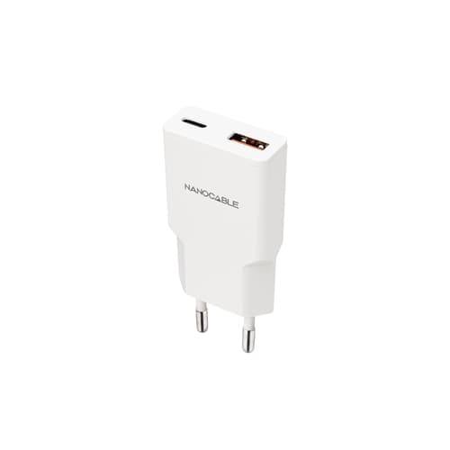 CARGADOR USB-C/PD + USB-A/QC 20W, BLANCO