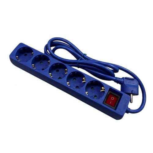 Regleta Phasak 5 tomas Schuko 16A con interruptor azul 1,8 m
