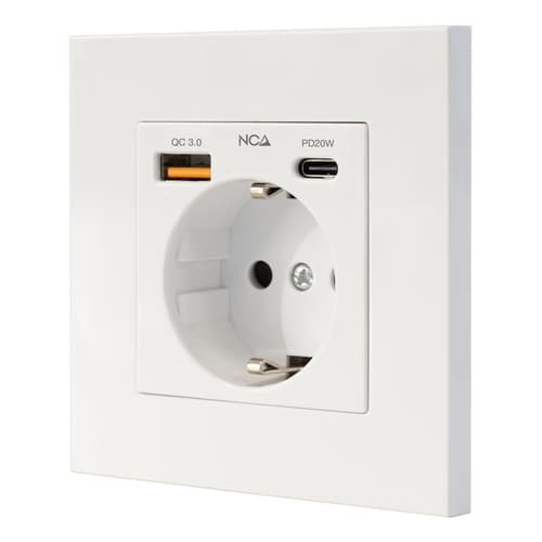 BASE ENCHUFE PARED SCHUKO USB-A+USB-C, BLANCO