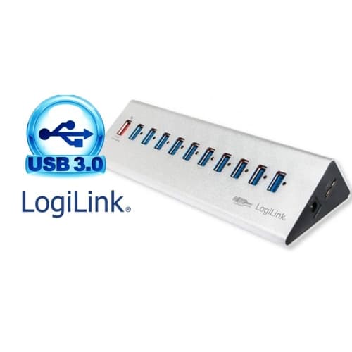 Hub USB 3.0 10 + 1(2.1A) puertos con alimentación alumínio en Gris