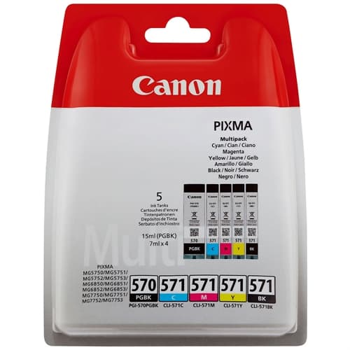CANON Cartucho de tinta Canon CLI-571 - Negro, Cián, Magenta, Amarillo - Tinta - 4 / Blister Pack