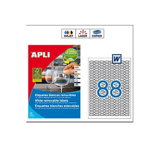 ETIQUETAS APLI 10314 45X8 COLOR BLANCO TIPO JOYERÍA REMOVIBLE DIN A4 25 HOJAS INKJET/LÁSER