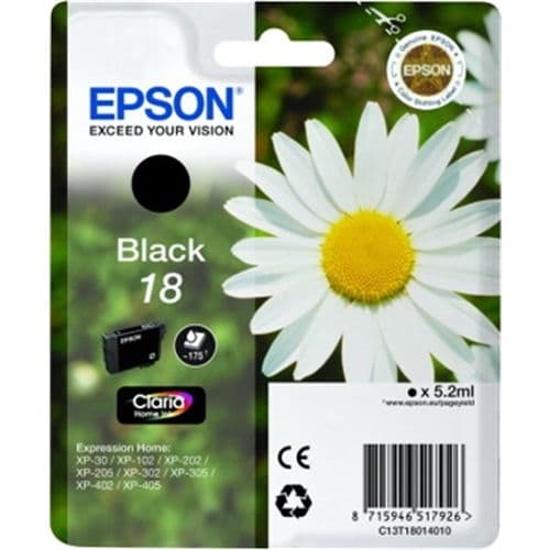 EPSON CARTUCHO NEGRO 18 CLARIA HOME PACK 1 EXPRESSION HOME XP/102/205/305/405