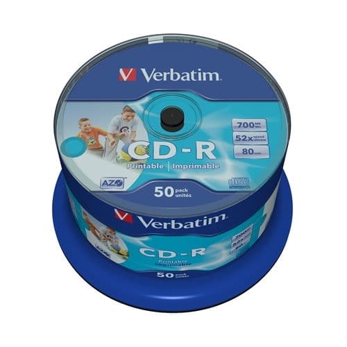 VERBATIM CD-R 700MB 52X BOBINA 50 IMPRIMIBLE INKJET SUPER AZO