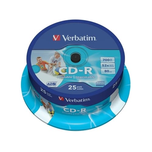 VERBATIM CD-R 700MB 52X BOBINA 25 IMPRIMIBLE INKJET SUPER AZO
