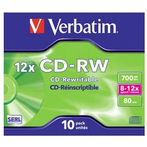 VERBATIM CD-RW 700MB 8X-12X JEWEL CASE 10 DATALIFE