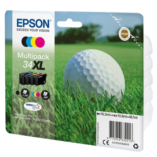 EPSON Pack 4 cartuchos 34XL WF3720 WF3725 KCMY Multipack 4-colores Ultra ink