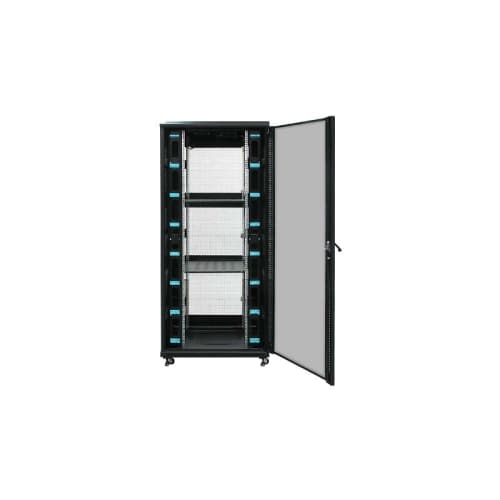 Armario rack suelo 19" PHASAK-PRO 37U 800x800 negro, 2 bandejas fijas+Ventilación X4-12" + Regleta X6