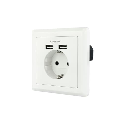 Nanocable - Base de enchufe de pared - Toma tipo Schuko - 2xUSB - Max. 2.4A - Blanca