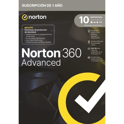 Norton 360 Advanced PWM 200GB ES - 1 usuario - 10 dispositivos - 12 meses - ESD licencia electrónica