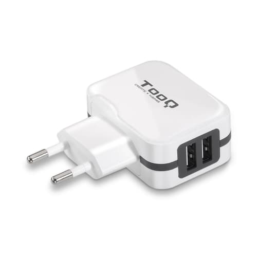 TooQ - Cargador de pared USB TQWC-1S02 - 2 Tomas - 3,4A (total) - 5V -17W - Control AI-TECH - color BLANCO - Cargador Smartphones, tablets, GPS, consolas, MP3, etc
