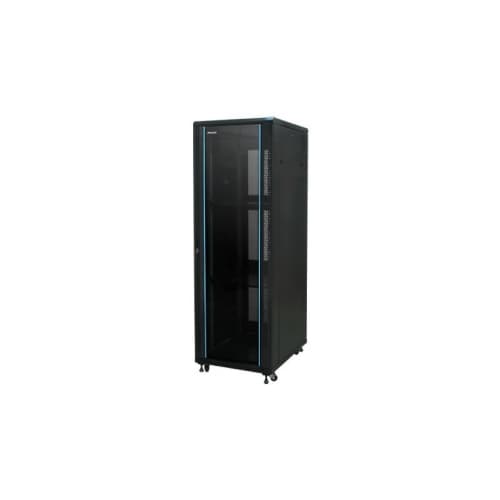 Armario rack suelo 19" PHASAK-PRO 32U 600x800 negro, 2 bandejas fijas+Ventilación X4-12" + Regleta X6 - Montado (INCLUYE MONTAJE Y PORTES)