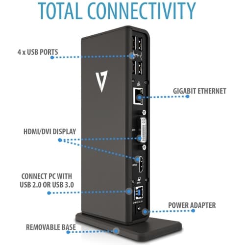 V7 - Docking Station UDDS-1E - Entrada USB 3.0 - Salidas 2xUSB 3.0 - 4xUSB 2.0 - HDMI - DVI - Gigabit Lan - Alimentación Externa