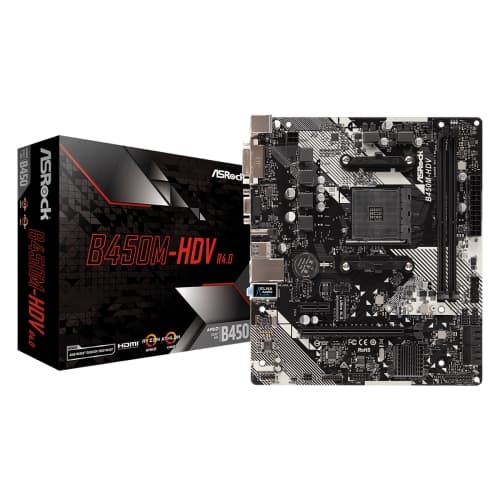 Placa base AM4 microATX Asrock B450M-HDV R4.0 - 2xDDR4 (hasta 32 GB 3200 Mhz OC) - 4xSATA RAID - 1 x M.2 - USB 2.0 (2/4) - USB 3.1 (4/2) - HDMI - VGA - DVI