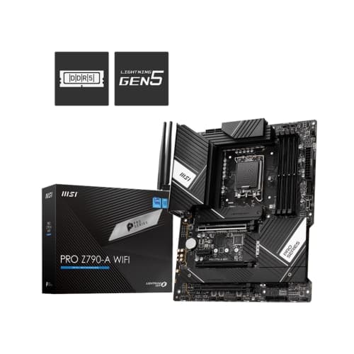 Placa base 1700 ATX MSI Pro Z790-A Wifi DDR5 - 4xDDR5 (hasta 128GB 7200 Mhz OC) - 6 x SATA RAID - 4 x M.2 - USB 2.0 (2/4) - USB 3.2 (5/2)  - USB-C (1/1) - HDMI - DP - Wifi 6 - Bluetooth 5.2