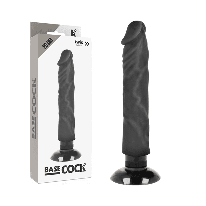 BASECOCK - VIBRADOR REALÍSTICO 2-1 NATURAL NEGRO 20 CM -O- 4 CM