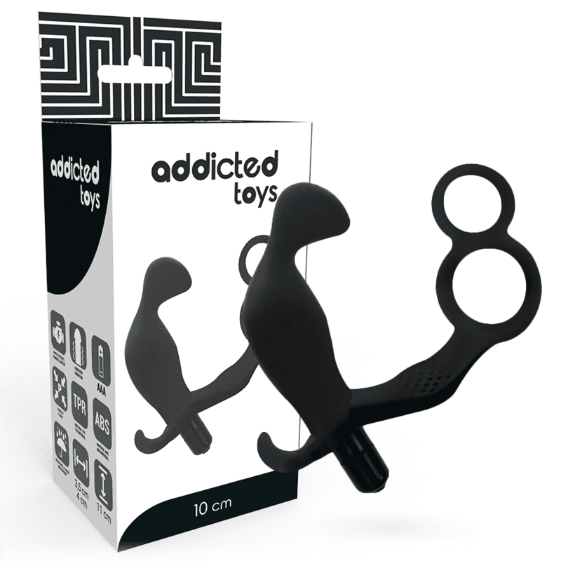 ADDICTED TOYS - PLUG ANAL CON ANILLA DOBLE PENE Y TESTÍCULOS NEGRO