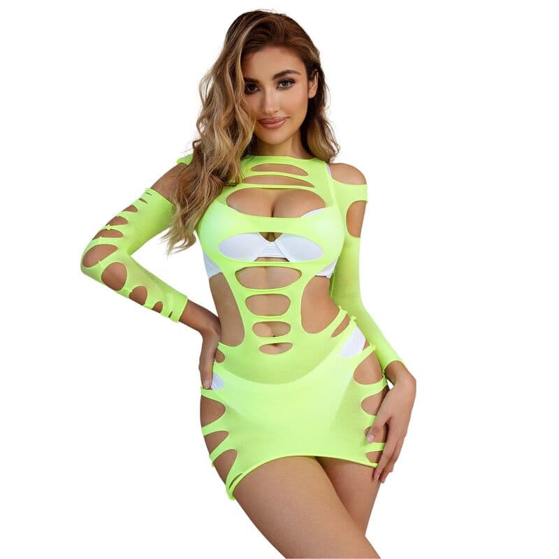 SUBBLIME - 952280 VESTIDO DE REJILLA ELÁSTICO MANGA LARGA VERDE TALLA ÚNICA