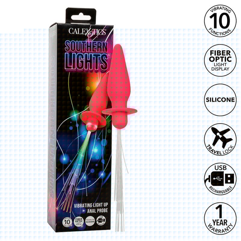 CALEXOTICS - SOUTHERN LIGHTS LIGHT UP PLUG ANAL CON LUCES 10 VIBRACIONES SILICONA ROSA