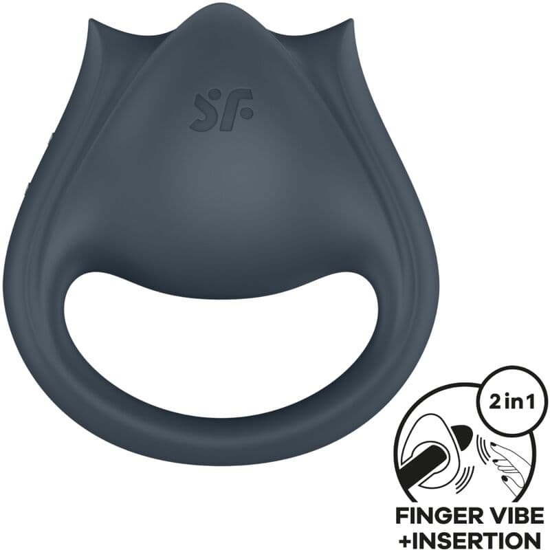 SATISFYER - PERFECT PADRER 2 MULTIVIBRADOR 2 EN 1 ANILLO PARA PENE & ESTIMULADOR DE DEDO GRIS