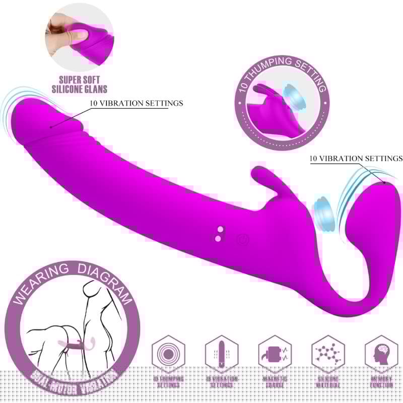 PRETTY LOVE - ZANINI DILDO STRAP-ON SIN ARNÉS 10 VIBRACIONES MORADO