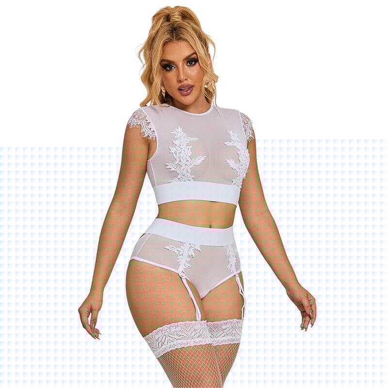 SUBBLIME - 954048 SUJETADOR + PANTIES CON LIGUERO BLANCO L/XL