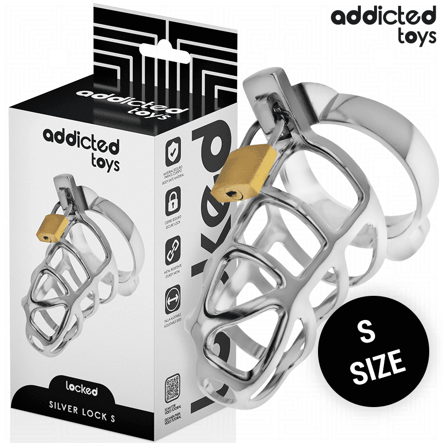 ADDICTED TOYS LOCKED - SILVER LOCK JAULA PARA PENE DE METAL TALLA S