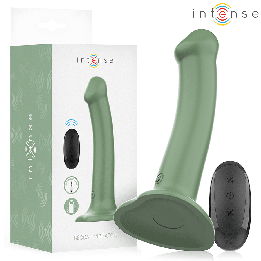 INTENSE - BECCA VIBRADOR CON VENTOSA 10 VIBRACIONES VERDE CONTROL REMOTO