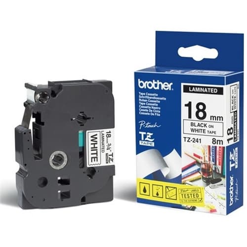 BROTHER CINTA ROTULADORA LAMINADA NEGRO/BLANCO 8M 18MM/200/220/300/310/340C/350/540C/550/1200/1800/1800E/2400/2450/2500PC/9200PC/9200PX/9400 PT/9200