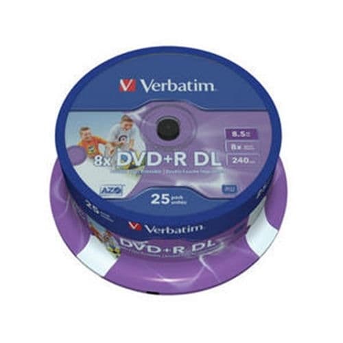 VERBATIM DVD+R DOBLE CAPA 8.5GB 8X BOBINA 25 IMPRIMIBLE ADVANCED AZO