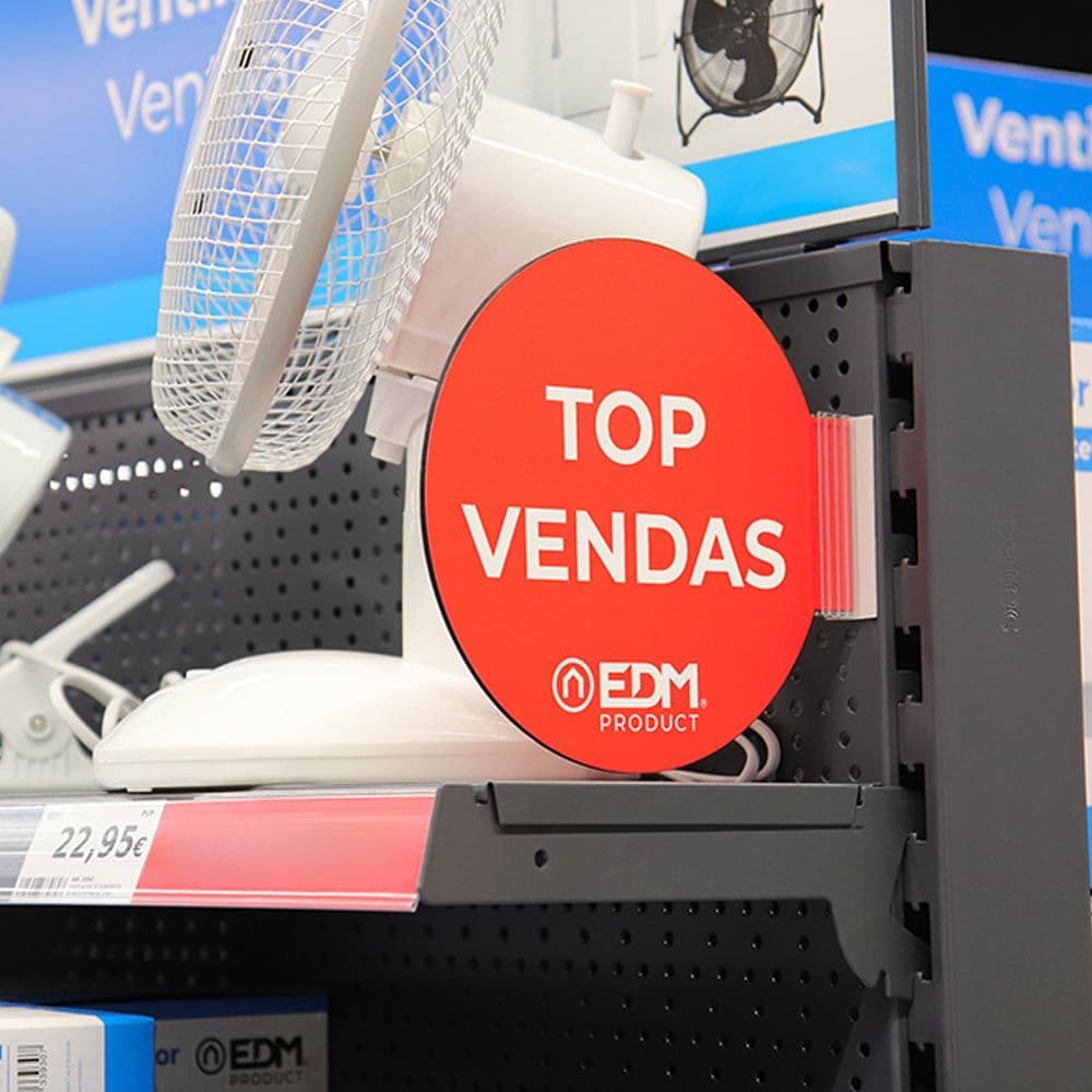DISPLAY PROMOCIÓN MÓDULO PORTUGUÉS "TOP VENTAS" EDM Ø 20cm. CONTIENE SOPORTE ADHESIVO 02942.