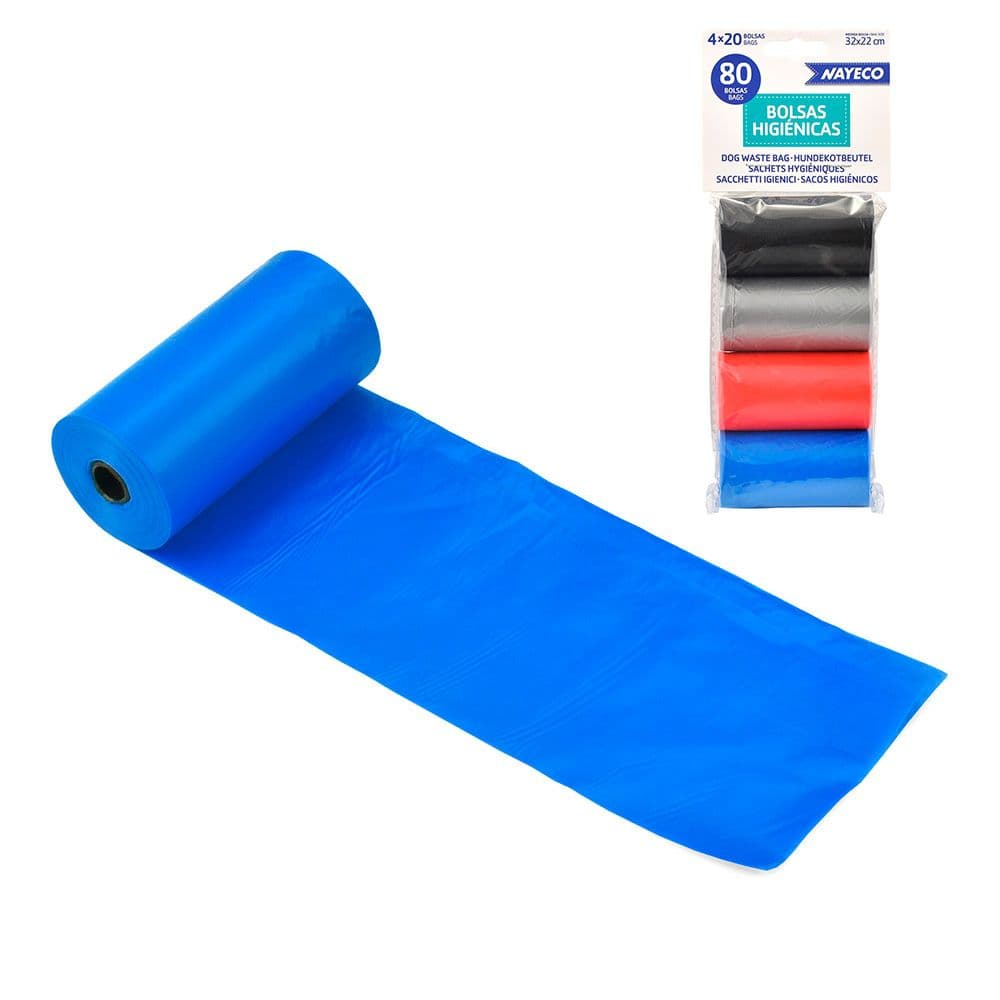 ROLLO DE 20 BOLSAS HIGIÉNICAS COLORES SURTIDOS 32 x 22 cm, 4 uds