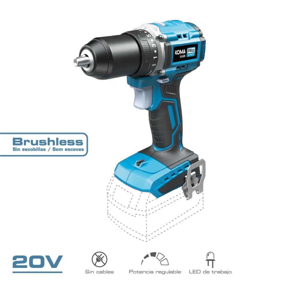 TALADRO ATORNILLADOR COMPACTO BRUSHLESS 20 V SIN BATERÍA Y CARGADOR