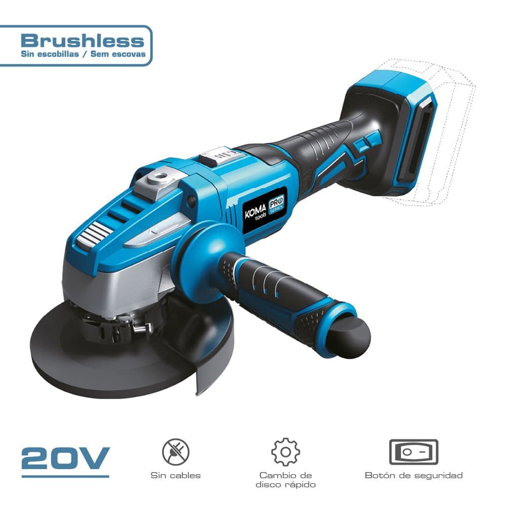 AMOLADORA ANGULAR BRUSHLESS 20V Ø125 mm(SIN BATERÍA NI CARGADOR) 37,5 x 12 cm