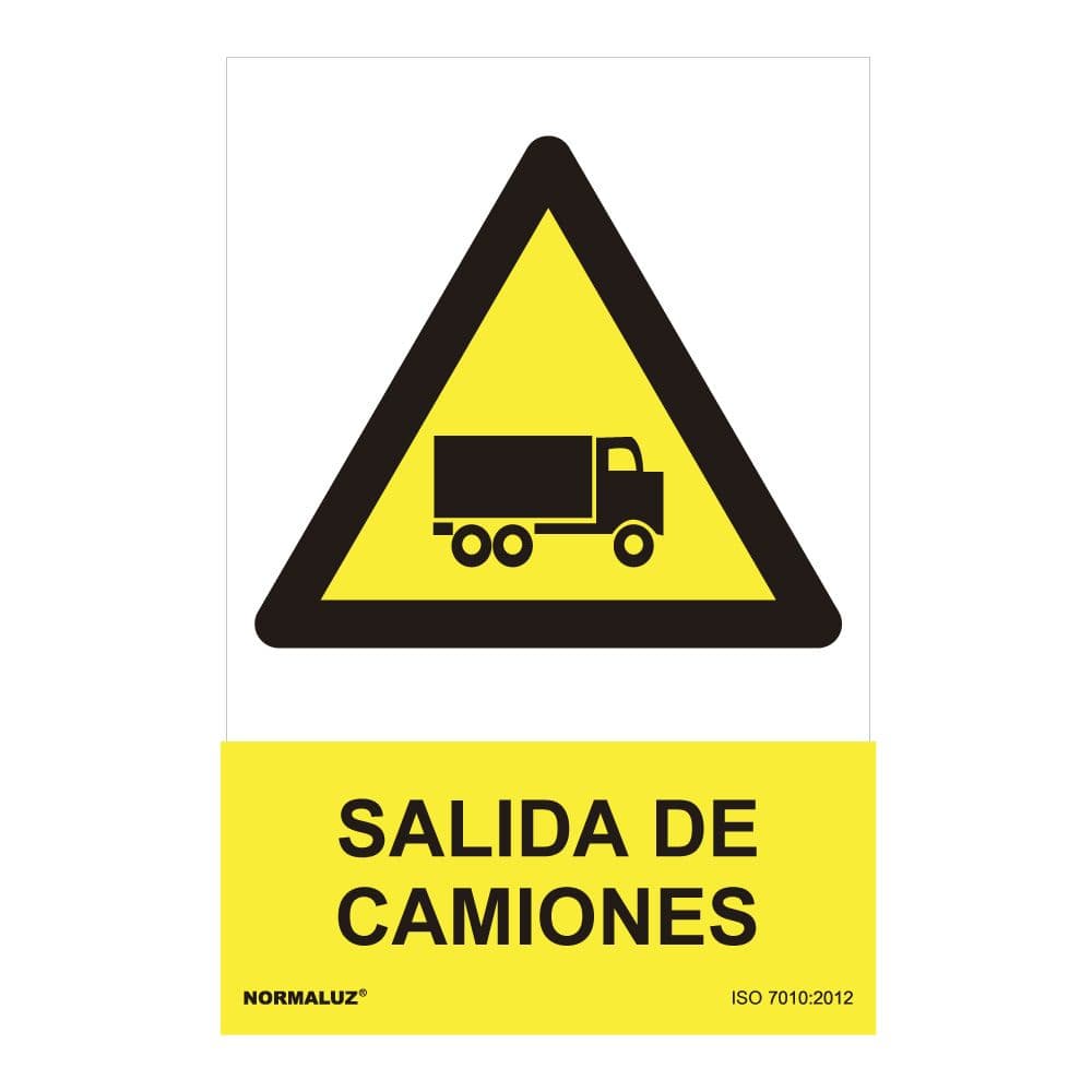 CARTEL PELIGRO "SALIDA DE CAMIONES" (PVC 0.7mm) 30x40cm NORMALUZ