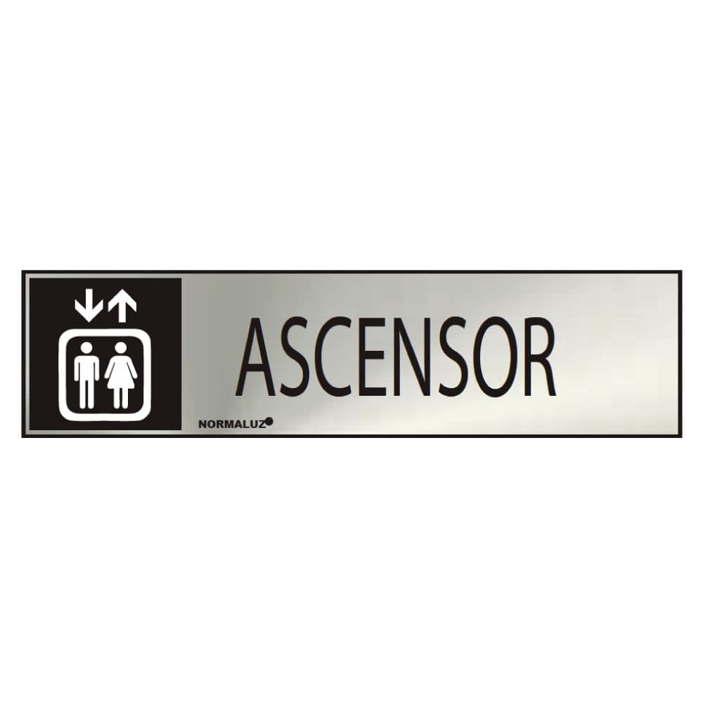 CARTEL INFORMATIVO "ASCENSOR" (INOX ADHESIVO 0.8mm) 5x20cm NORMALUZ
