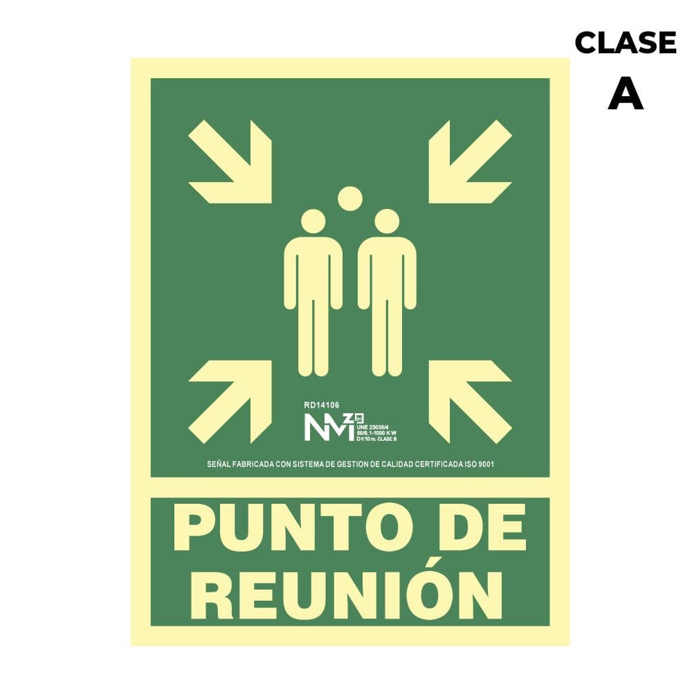 CARTEL DE EVACUACIÓN "PUNTO DE REUNION" CLASE A (PVC 1mm) 22.4x30cm NORMALUZ