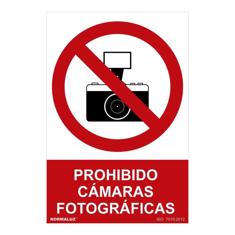 SEÑAL PROHIBIDO "PROHIBIDO CAMARAS FOTOGRAFICAS" (PVC 0.7mm) 30x40cm NORMALUZ