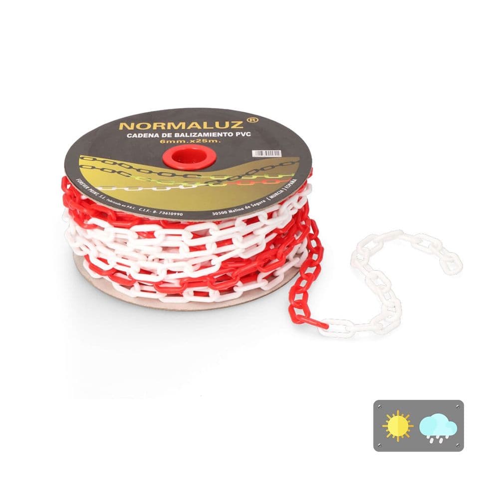 CADENA PLASTICO BLANCA Y ROJA, 25M