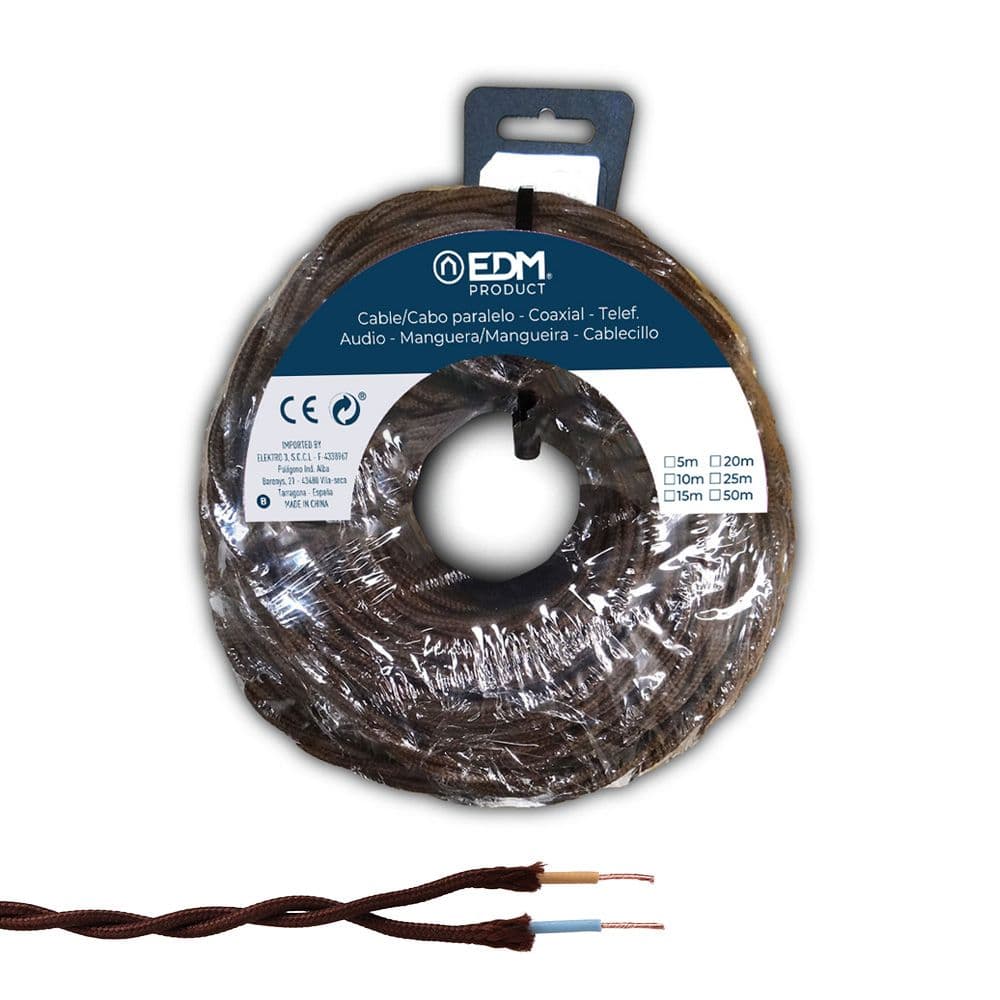 CARRETE CABLE PARALELO TEXTIL TRENZADO H05VV-F 2 x 1,50 mm² MARRÓN, 5 m
